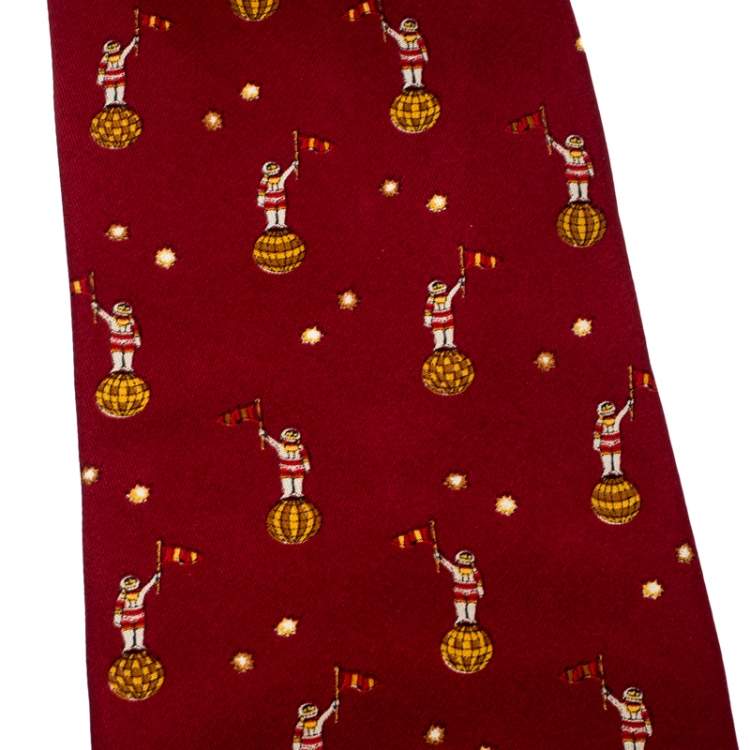 Pre Owned Salvatore Ferragamo Red Astronaut Print Silk Tie 