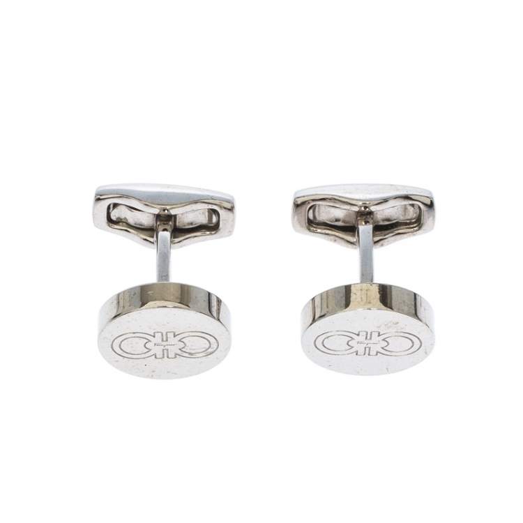 Salvatore Ferragamo Logo Silver Tone Round Cufflinks Salvatore Ferragamo Tlc