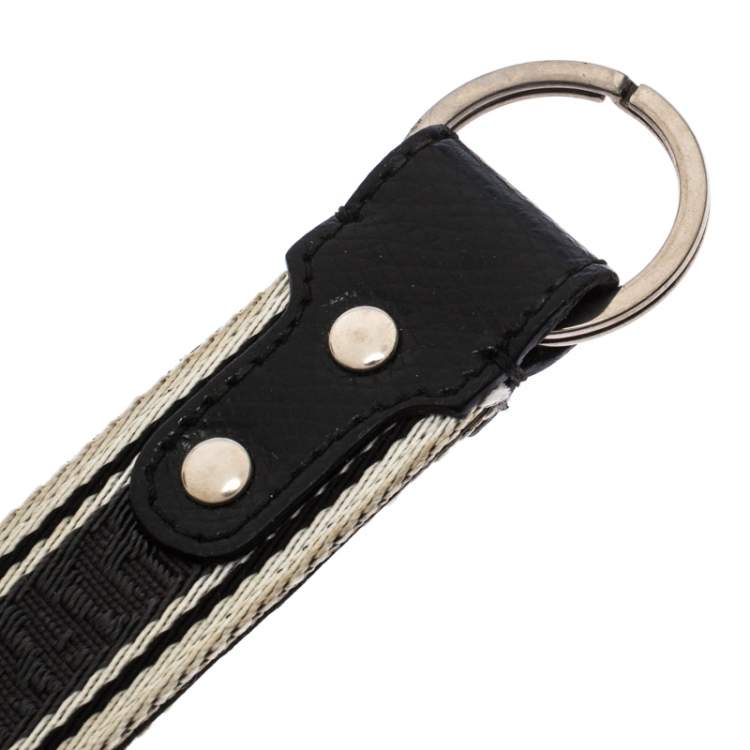 Pre Owned Salvatore Ferragamo Grey/White Fabric Strap Key Fob