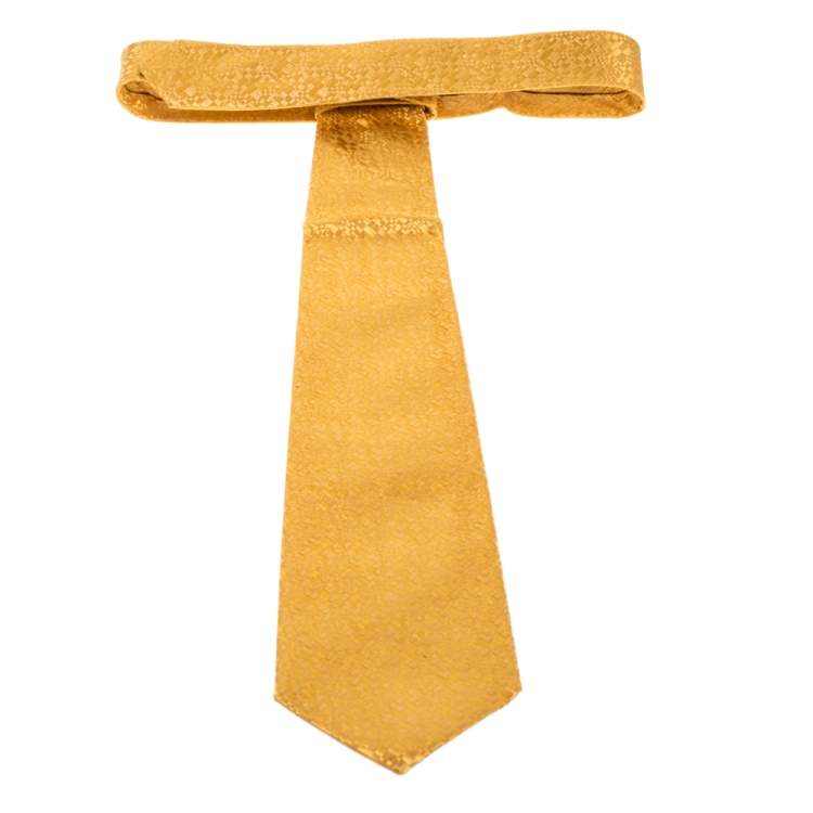 Pre Owned Salvatore Ferragamo Yellow Interwoven Jacquard Silk Tie