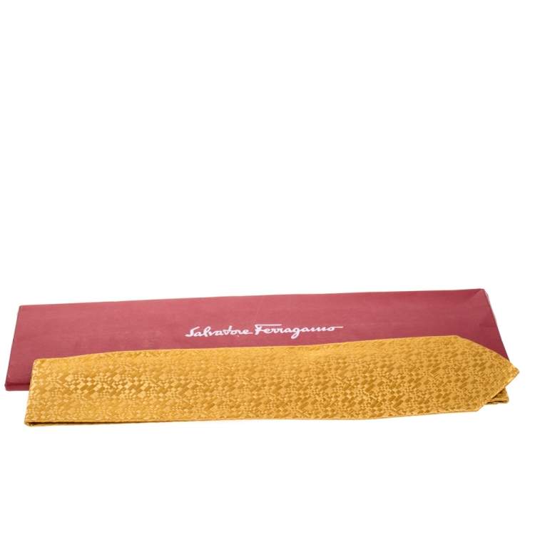 Pre Owned Salvatore Ferragamo Yellow Interwoven Jacquard Silk Tie