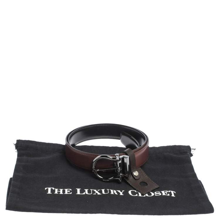 Pre Owned Salvatore Ferragamo Maroon Leather Gancio Buckle Belt 95CM
