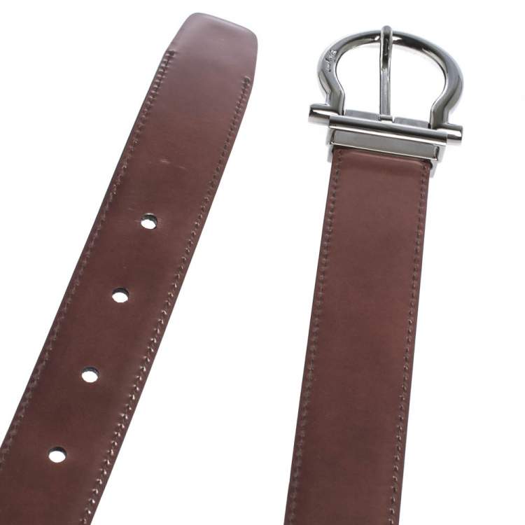 Pre Owned Salvatore Ferragamo Maroon Leather Gancio Buckle Belt 95CM