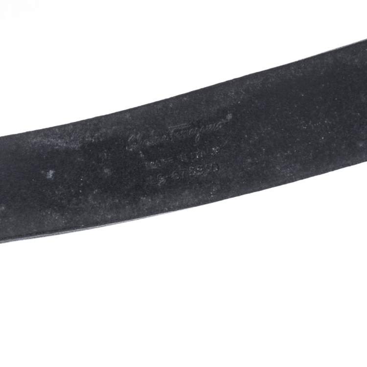Pre Owned Salvatore Ferragamo Gancio Embossed Leather Buckle Belt 110CM