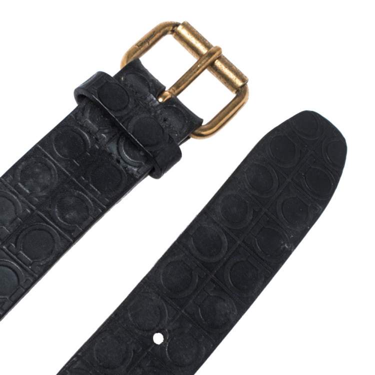 Pre Owned Salvatore Ferragamo Gancio Embossed Leather Buckle Belt 110CM