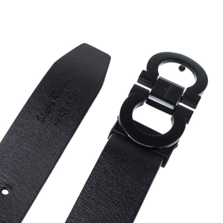 Pre Owned Salvatore Ferragamo Black Leather Double Gancio Buckle Belt 120CM