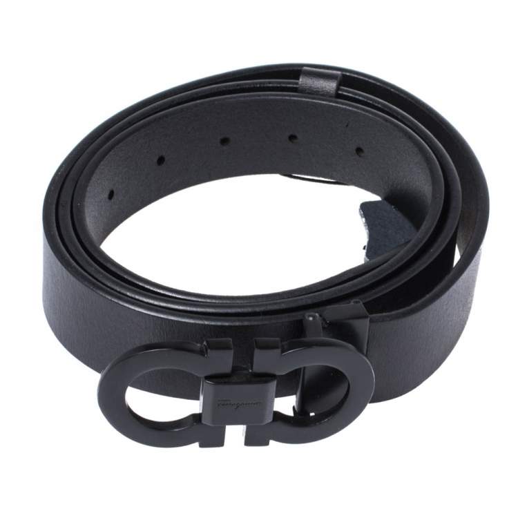 Pre Owned Salvatore Ferragamo Black Leather Double Gancio Buckle Belt 120CM