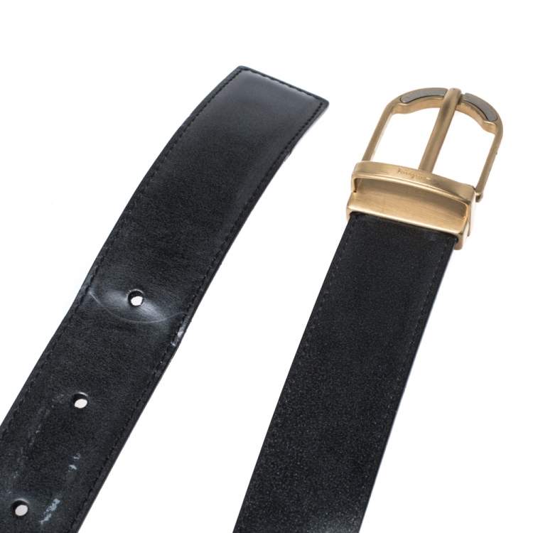 Pre Owned Salvatore Ferragamo Black Leather Buckle Belt 120CM