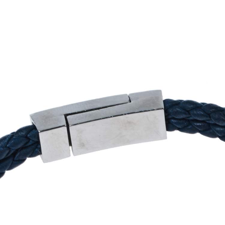 Pre Owned Salvatore Ferragamo Braided Leather Gancini Silver Tone Double Strand Bracelet