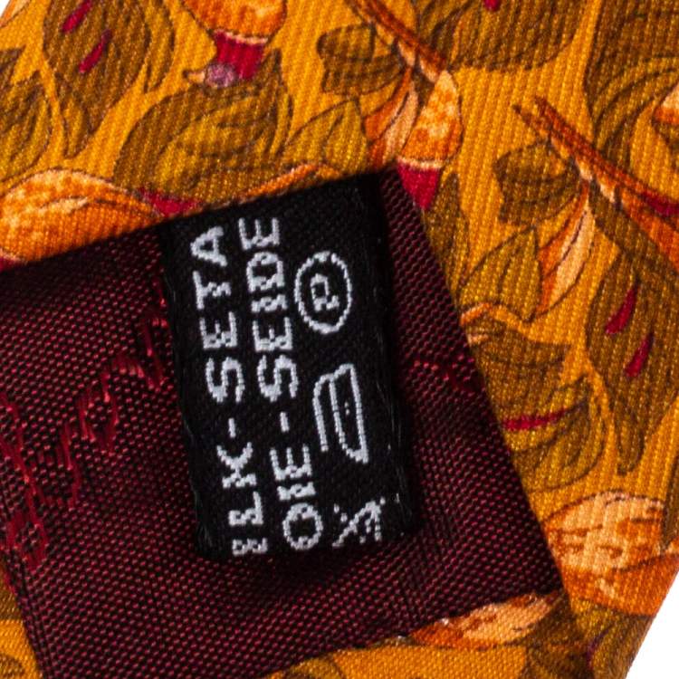 Pre Owned Salvatore Ferragamo Orange Bird printed Silk Tie