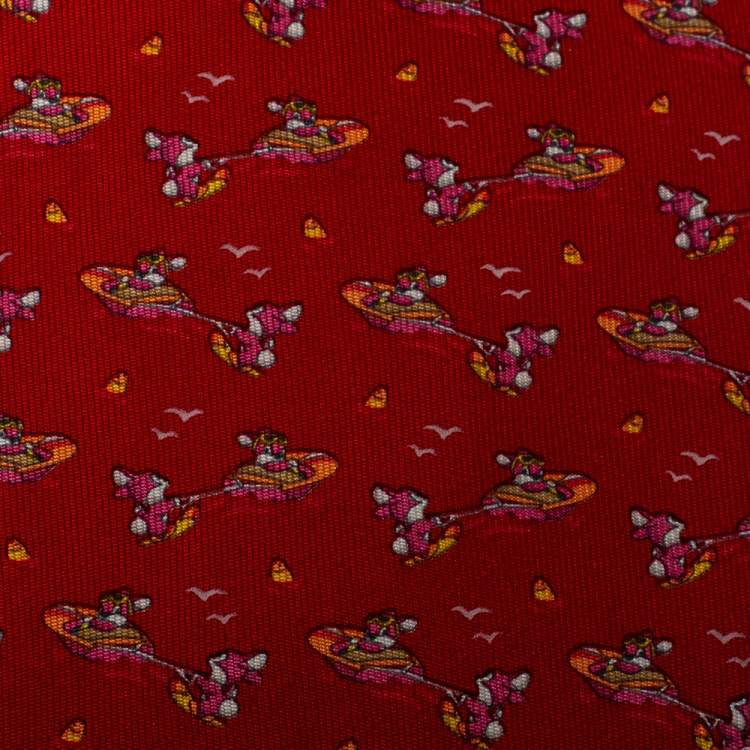 Pre Owned Salvatore Ferragamo Red Watersport Printed Silk Tie