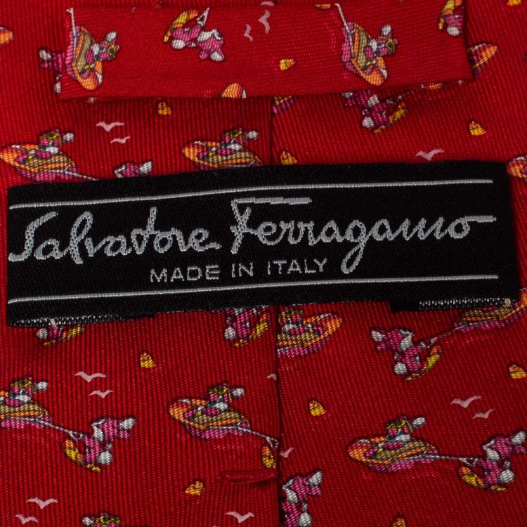 Pre Owned Salvatore Ferragamo Red Watersport Printed Silk Tie