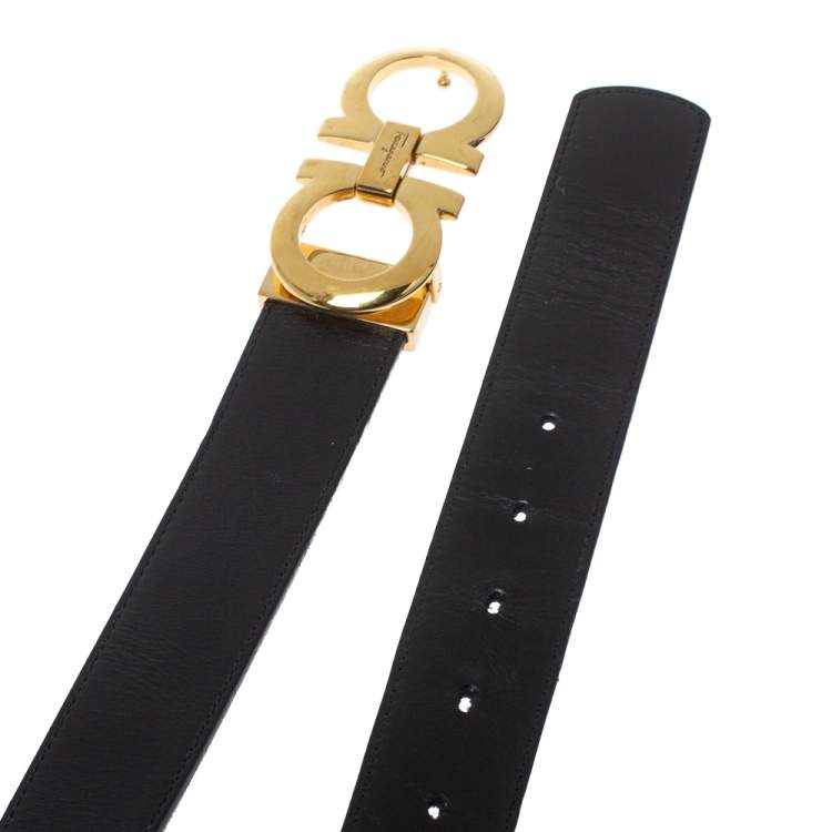 Pre Owned Salvatore Ferragamo Black/Brown Leather Gancini Reversible Belt 90CM