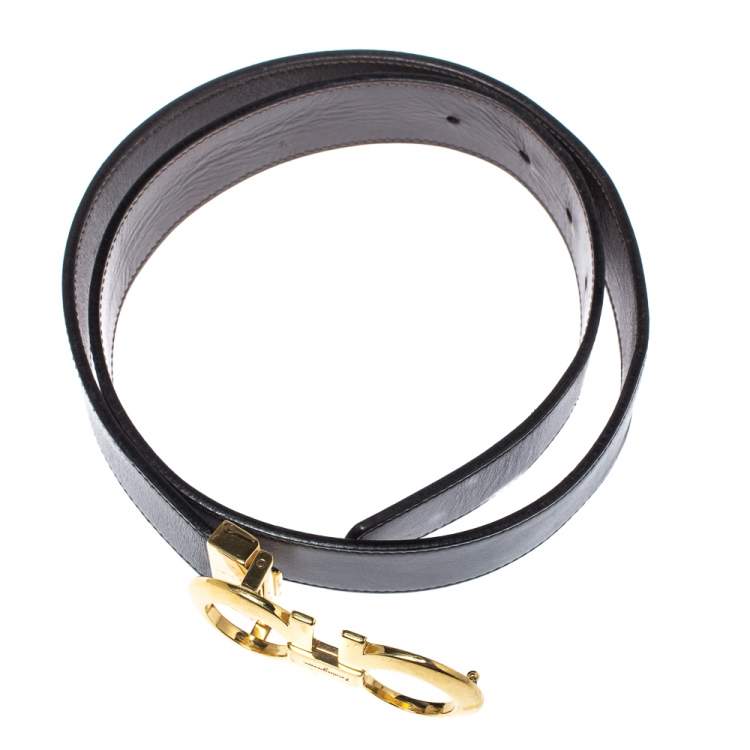 Pre Owned Salvatore Ferragamo Black/Brown Leather Gancini Reversible Belt 90CM