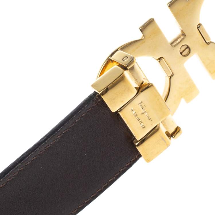 Pre Owned Salvatore Ferragamo Black/Brown Leather Gancini Reversible Belt 90CM