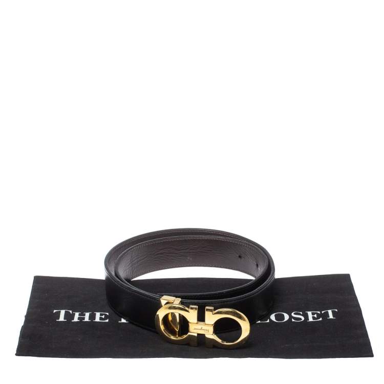 Pre Owned Salvatore Ferragamo Black/Brown Leather Gancini Reversible Belt 90CM