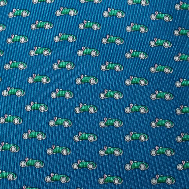Pre Owned Salvatore Ferragamo Blue Car Print Silk Tie