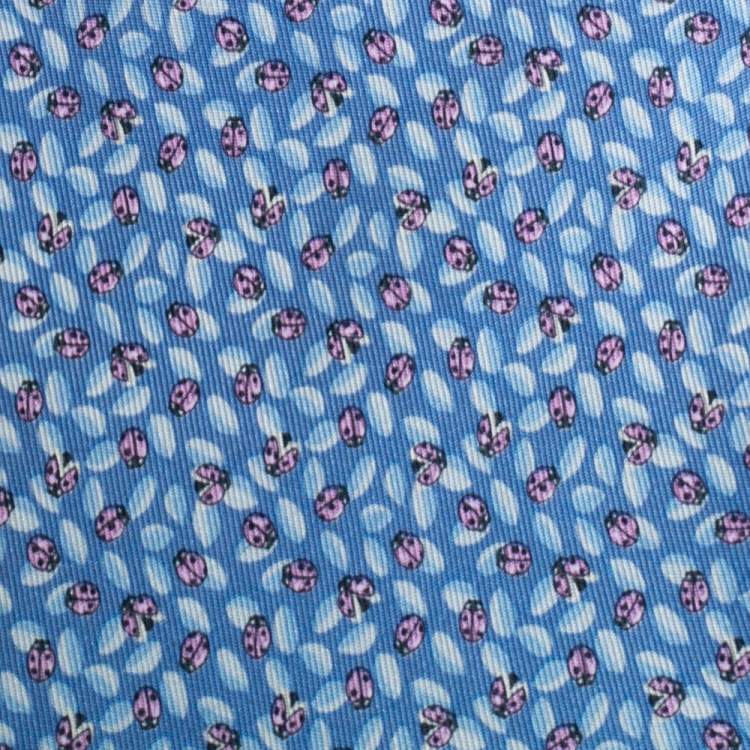 Pre Owned Salvatore Ferragamo Pale Blue Ladybug Print Silk Tie