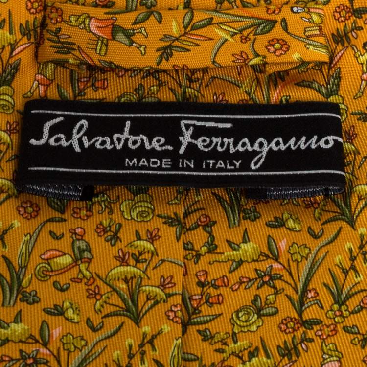 Pre Owned Salvatore Ferragamo Chrome Yellow Floral Print Silk Tie