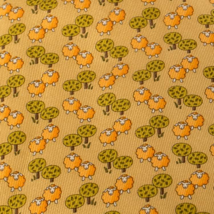 Pre Owned Salvatore Ferragamo Pale Orange Sheep Print Silk Tie