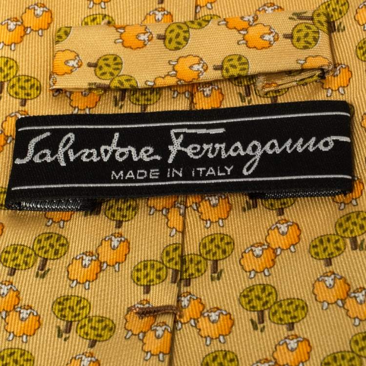 Pre Owned Salvatore Ferragamo Pale Orange Sheep Print Silk Tie