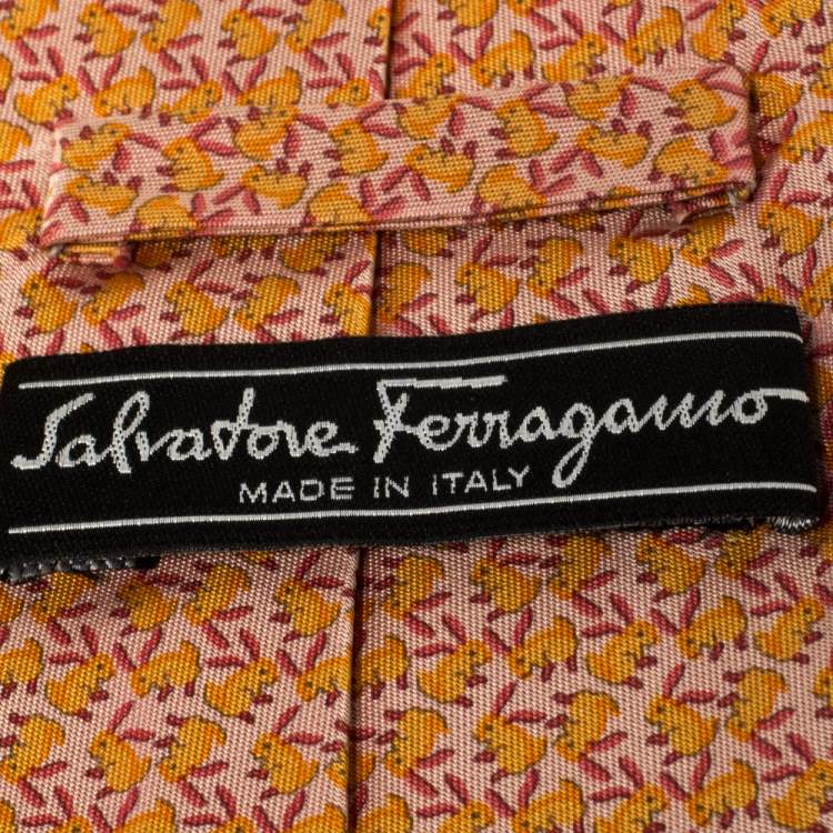 Pre Owned Salvatore Ferragamo Pink Rabbit Print Silk Tie