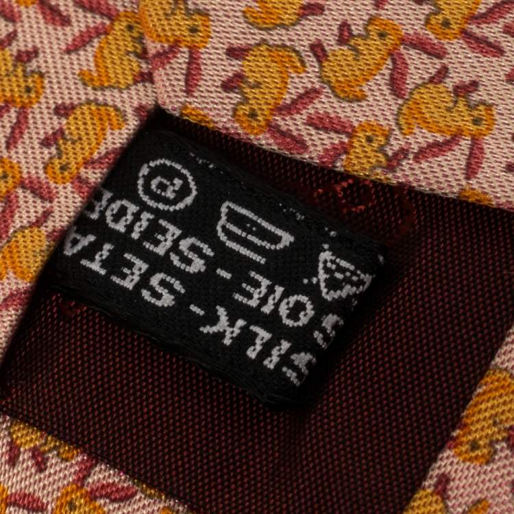Pre Owned Salvatore Ferragamo Pink Rabbit Print Silk Tie
