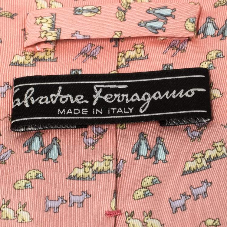 Pre Owned Salvatore Ferragamo Pink Animal Print Silk Tie