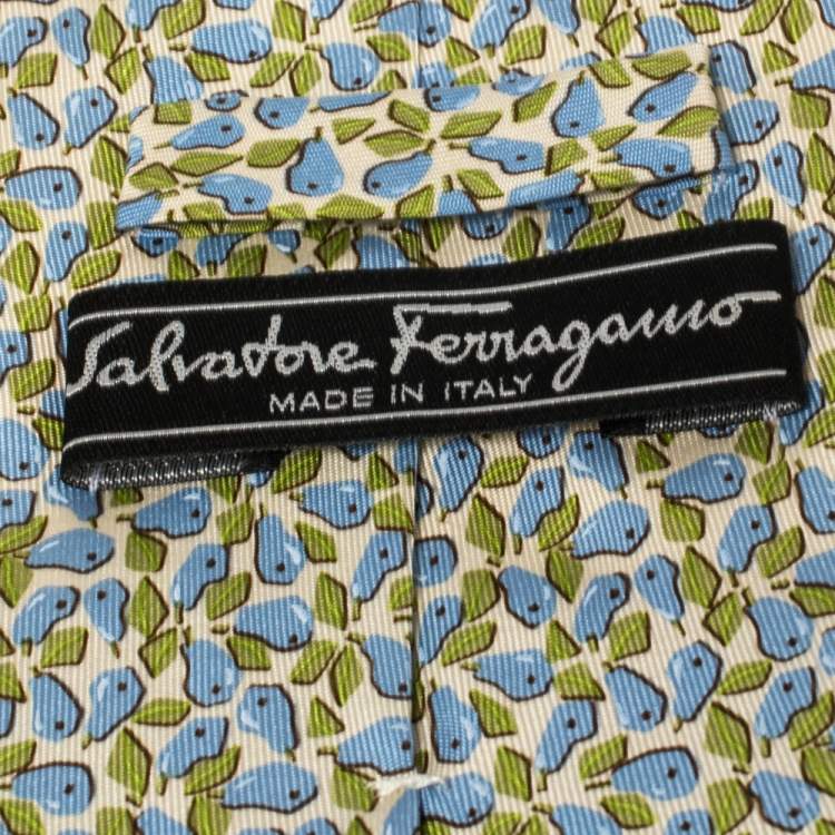 Pre Owned Salvatore Ferragamo Cream Fruit Print Silk Tie