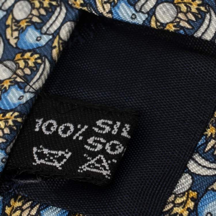 Pre Owned Salvatore Ferragamo Blue Toucan Print Silk Traditional Tie