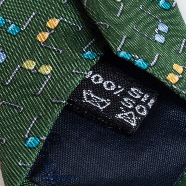 Pre Owned Salvatore Ferragamo Green Eyeglass Print Silk Tie