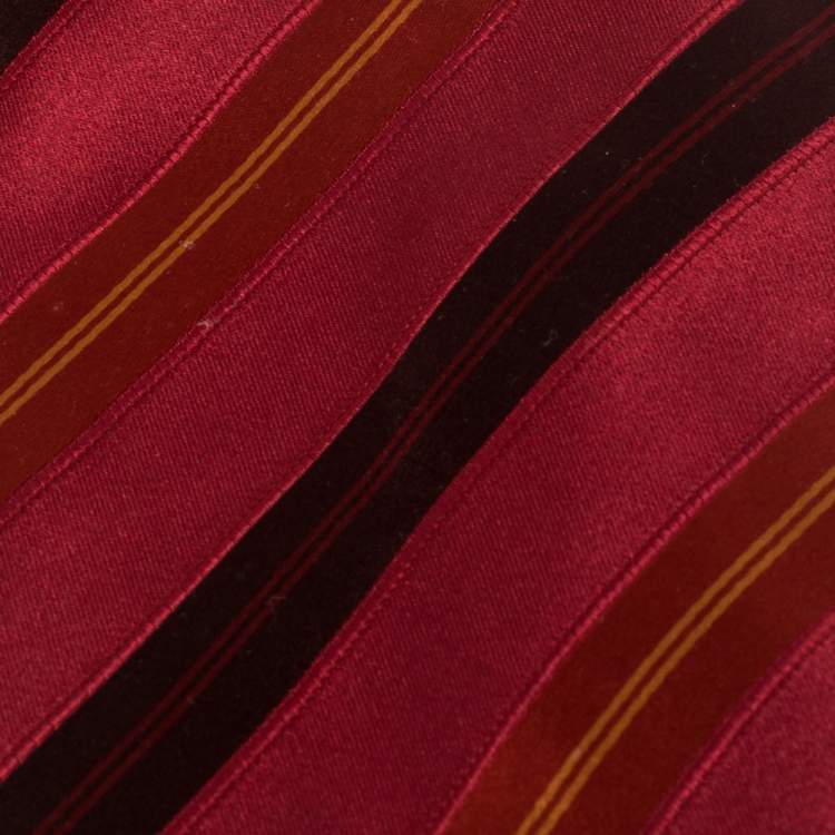Pre Owned Salvatore Ferragamo Dark Red Diagonal Striped Silk Tie
