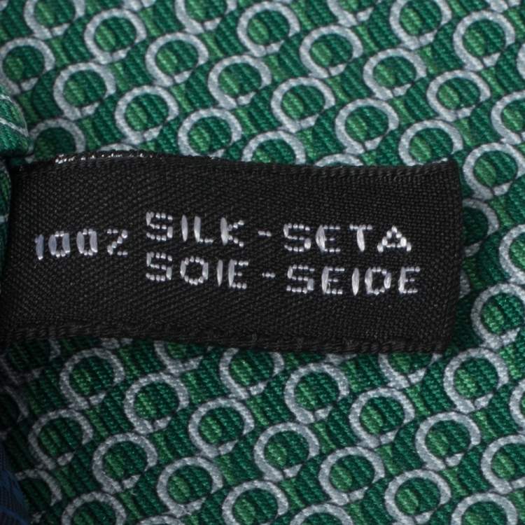 Pre Owned Salvatore Ferragamo Green Gancini Print Silk Tie