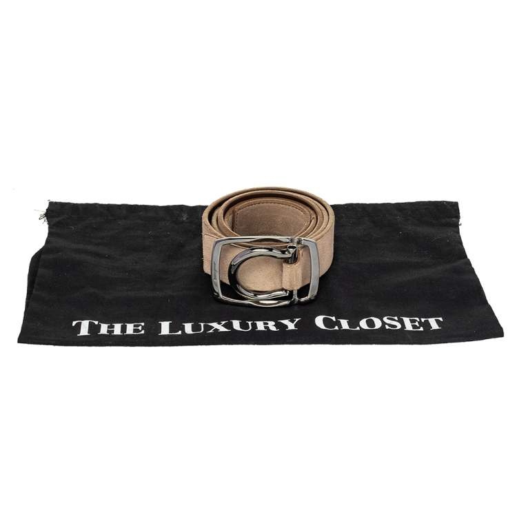 Pre Owned Salvatore Ferragamo Brown Suede and Leather Gancini Buckle Belt 115CM O/S