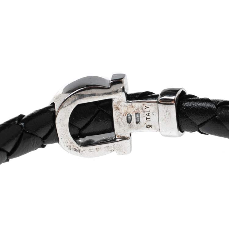 Pre Owned Salvatore Ferragamo Black Braided Leather Gancio Bracelet