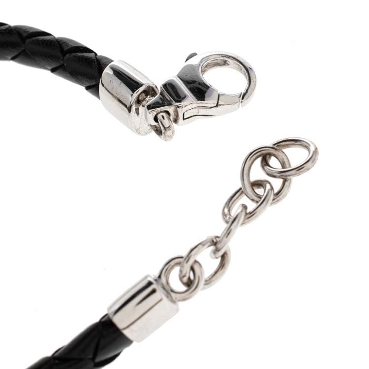 Pre Owned Salvatore Ferragamo Black Braided Leather Gancio Bracelet