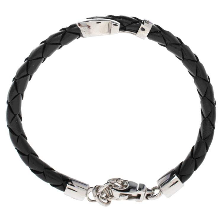 Pre Owned Salvatore Ferragamo Black Braided Leather Gancio Bracelet
