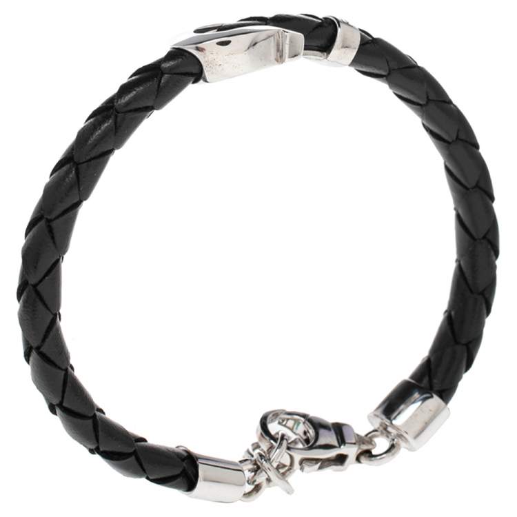 Pre Owned Salvatore Ferragamo Black Braided Leather Gancio Bracelet