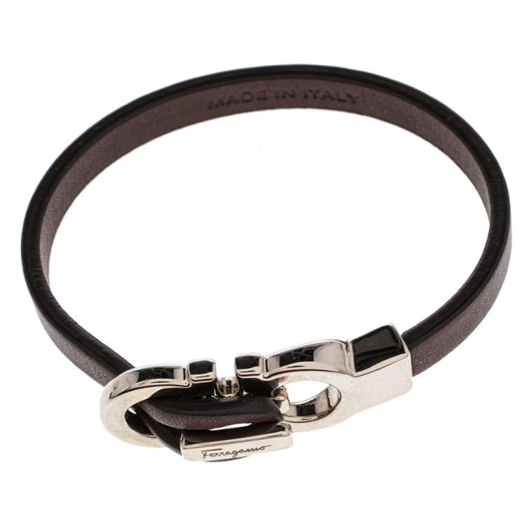 Pre Owned Salvatore Ferragamo Purple Leather Gancini Clasp Bracelet