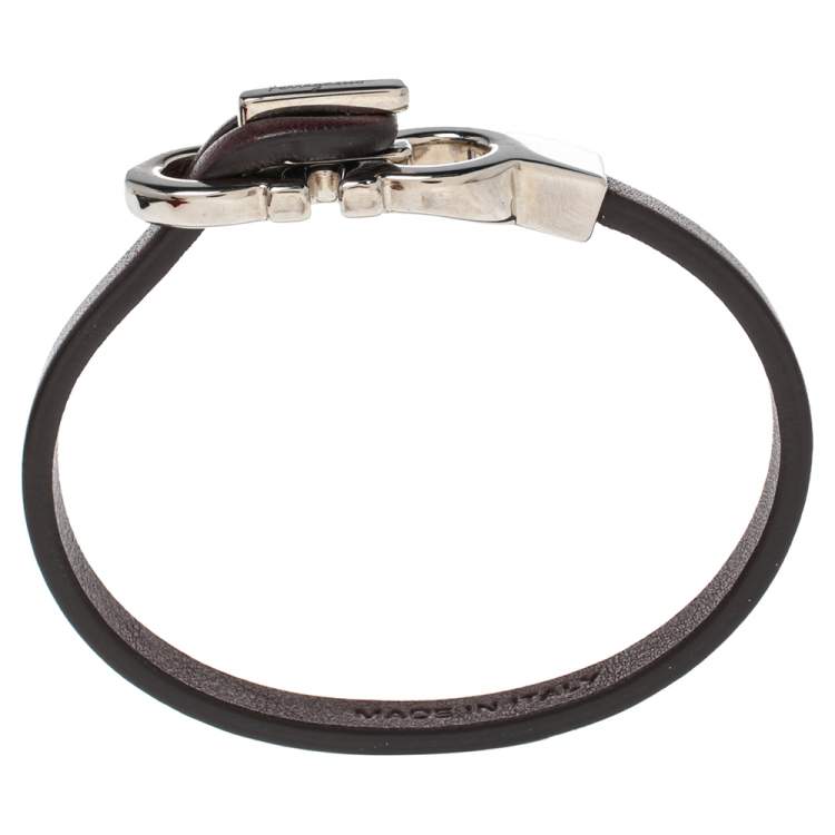 Pre Owned Salvatore Ferragamo Purple Leather Gancini Clasp Bracelet
