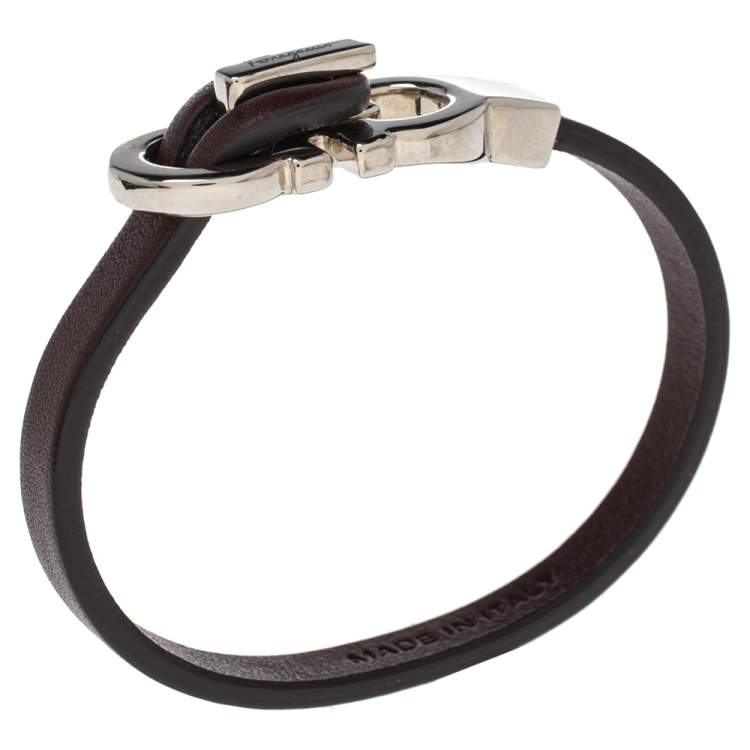 Pre Owned Salvatore Ferragamo Purple Leather Gancini Clasp Bracelet
