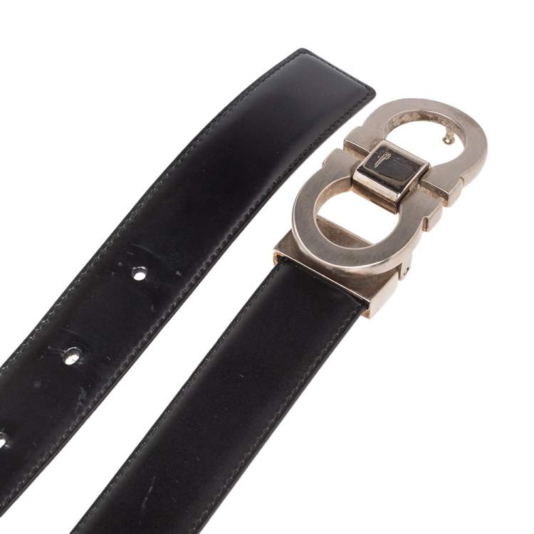 Pre Owned Salvatore Ferragamo Black/Brown Leather Gancini Buckle Reversible Belt 85CM