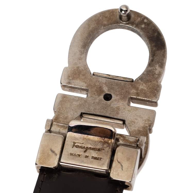Pre Owned Salvatore Ferragamo Black/Brown Leather Gancini Buckle Reversible Belt 85CM