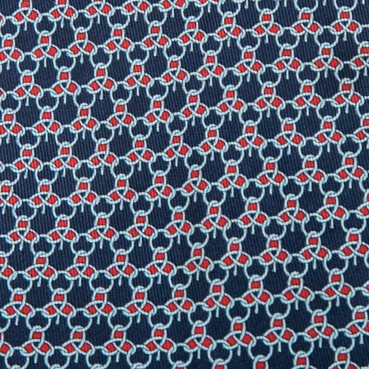 Pre Owned Salvatore Ferragamo Blue Printed Silk Traditional Tie