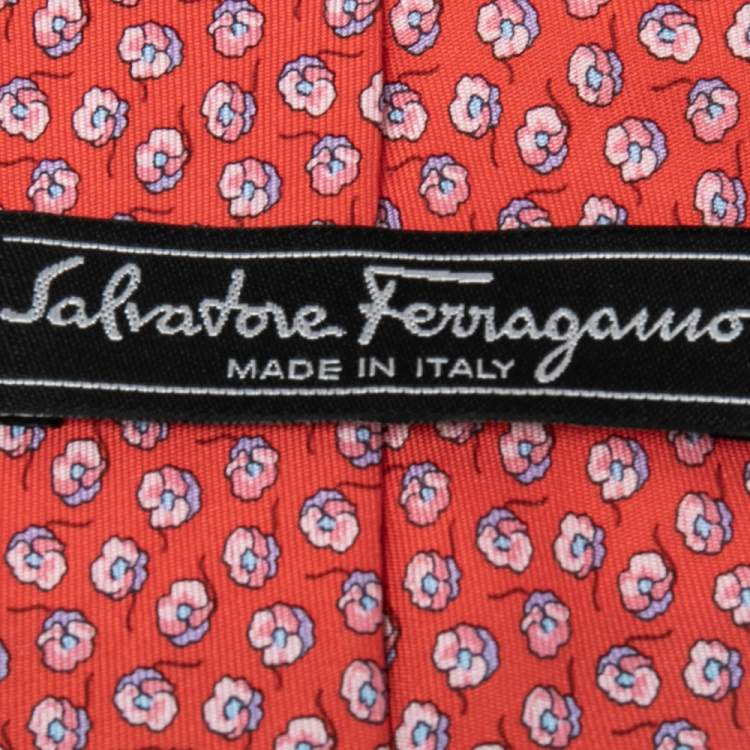 Pre Owned Salvatore Ferragamo Red Floral Print Silk Tie