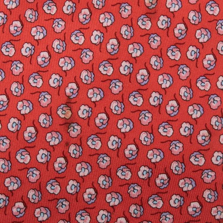 Pre Owned Salvatore Ferragamo Red Floral Print Silk Tie