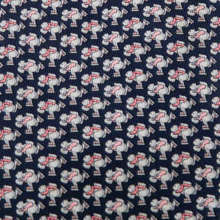 Pre Owned Salvatore Ferragamo Blue Skating Animal Print Silk Tie