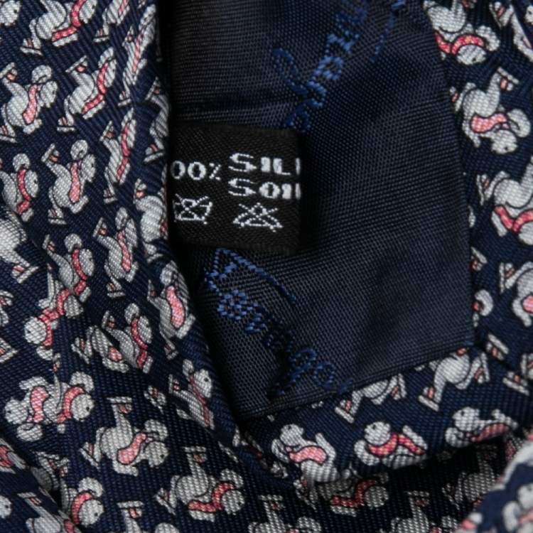 Pre Owned Salvatore Ferragamo Blue Skating Animal Print Silk Tie