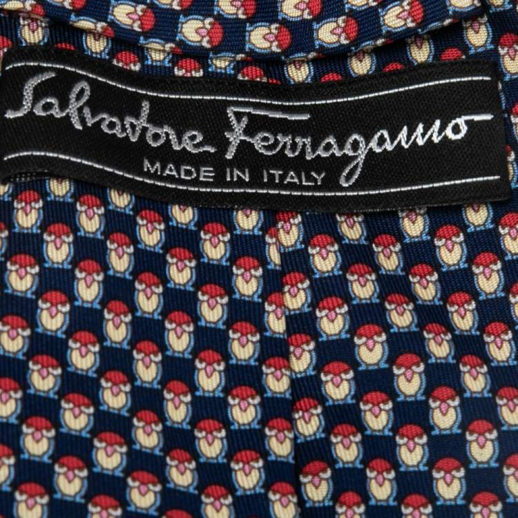 Pre Owned Salvatore Ferragamo Blue Owl Print Silk Tie
