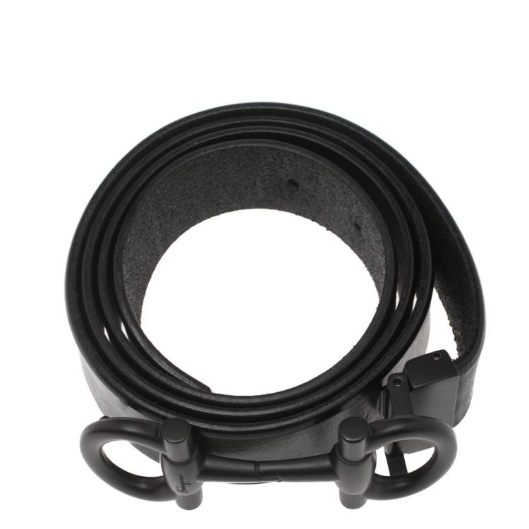 Pre Owned Salvatore Ferragamo Black Leather Double Gancini Parigi Buckle Belt 90cm